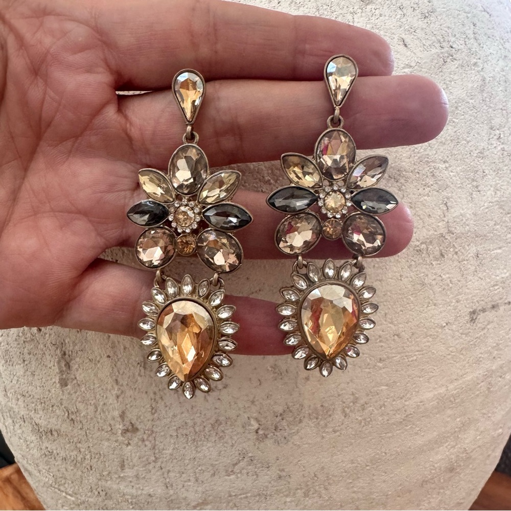 NEW Badgley Mischka Multi Color Crystal Flower Teardrop Large Dangle Earrings